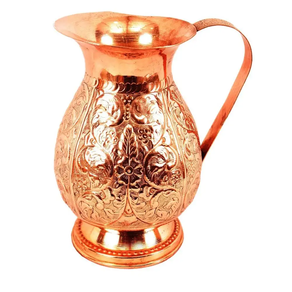 SOLID COPPER BRASS Pitcher for Vodka Whisky Brandy Rum Copper Jug With Small Glasses Manufactured in India