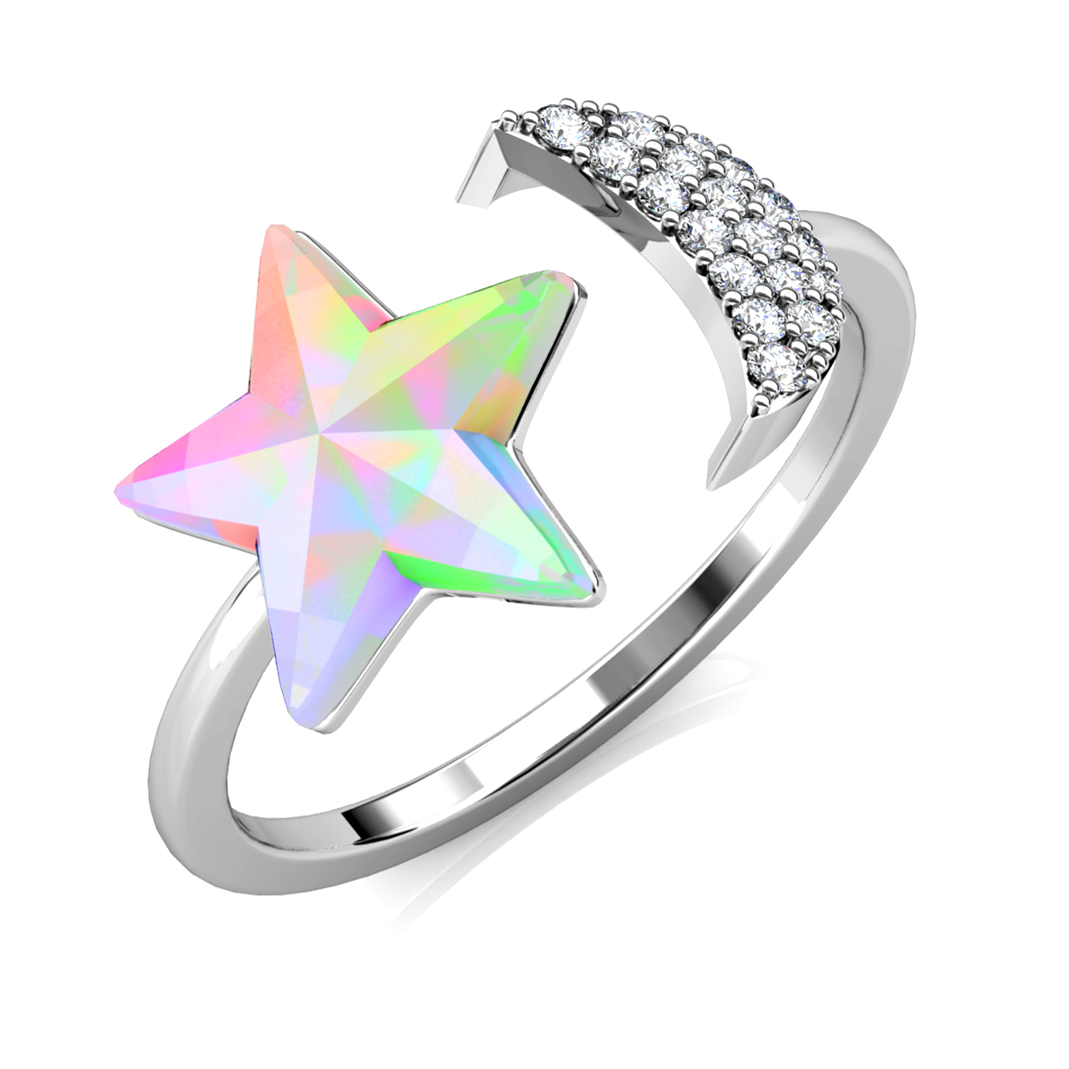 Brass 18K white gold plated celestial ring
