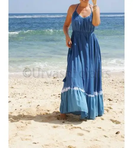 Vestido largo femenino de algodón con tirantes finos para verano, traje veraniego a la moda para mujer, para playa