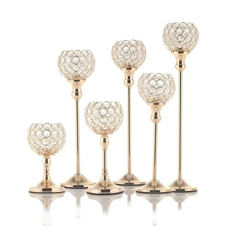 Candelieri in metallo all'ingrosso centrotavola matrimonio portacandele in cristallo a cinque bracci per la decorazione della tavola di decorazioni di nozze