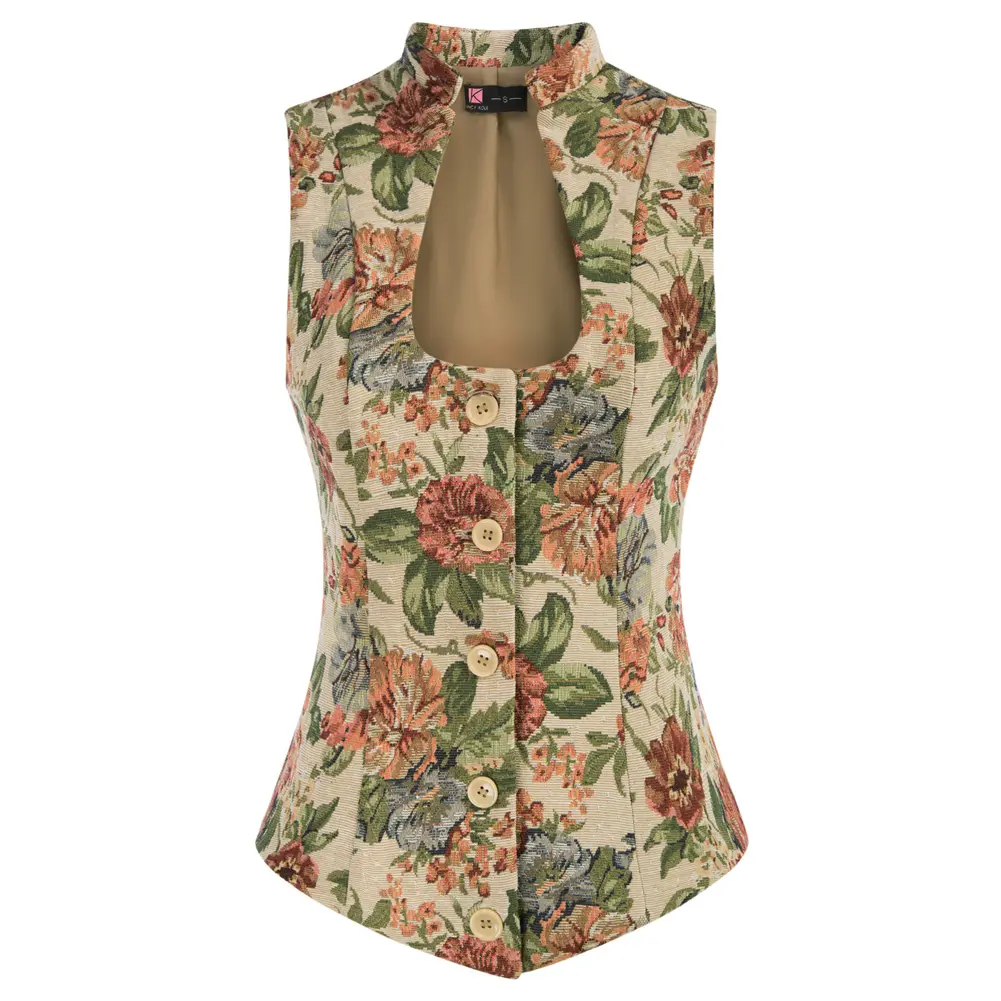 OEM-abrigo con estampado Floral para mujer, ropa Vintage sin mangas con cuello en U y botones