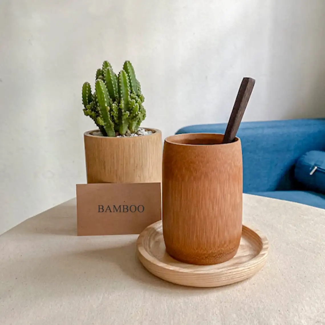 كوب خشبي من الخيزران مصنوع يدويًا كوب صديق للبيئة مصنوع في فيتنام خلاط محمول زجاجة زجاجية فنجان قهوة