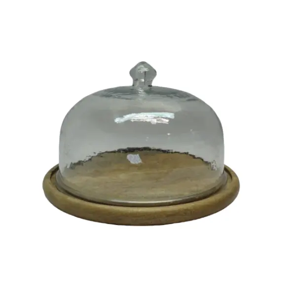 Base de madera de acacia hecha a mano con cúpula de cristal para exhibición de Navidad cúpula de cristal redonda con base de madera molde epoxi de resina