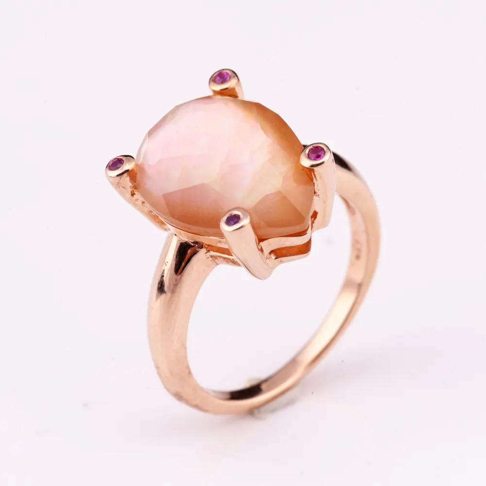 Bague argent plaqué or Rose 925, anneau avec perle marron naturelle et rubis, de haute qualité, prix d'usine