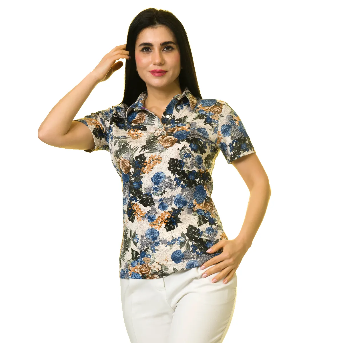 Camisa polo feminina ts100 % coton pique, com strass, manga curta