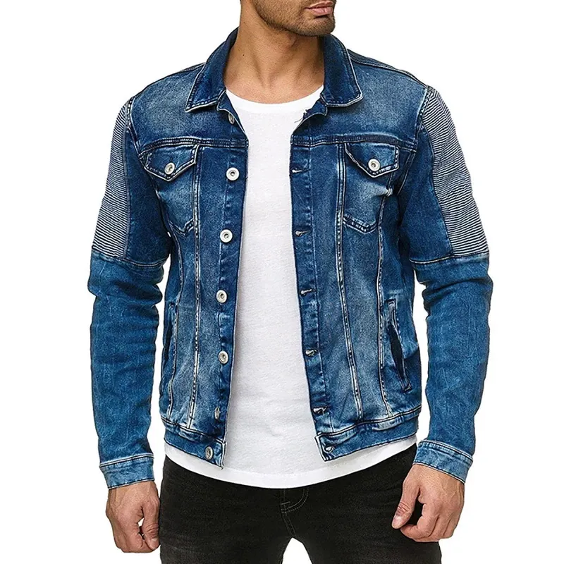 Jeans da uomo corti lavati da moto cappotto abbottonato giacca da strada Vintage Slim Fit in Denim per esigenze all'aperto