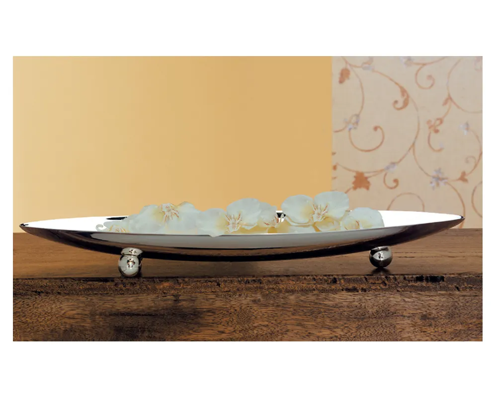 Stainless Steel Oval Boat Shape Fruit Dish High Quality Polish Fancy Look Metal Oval Serving Dish with Small Legs