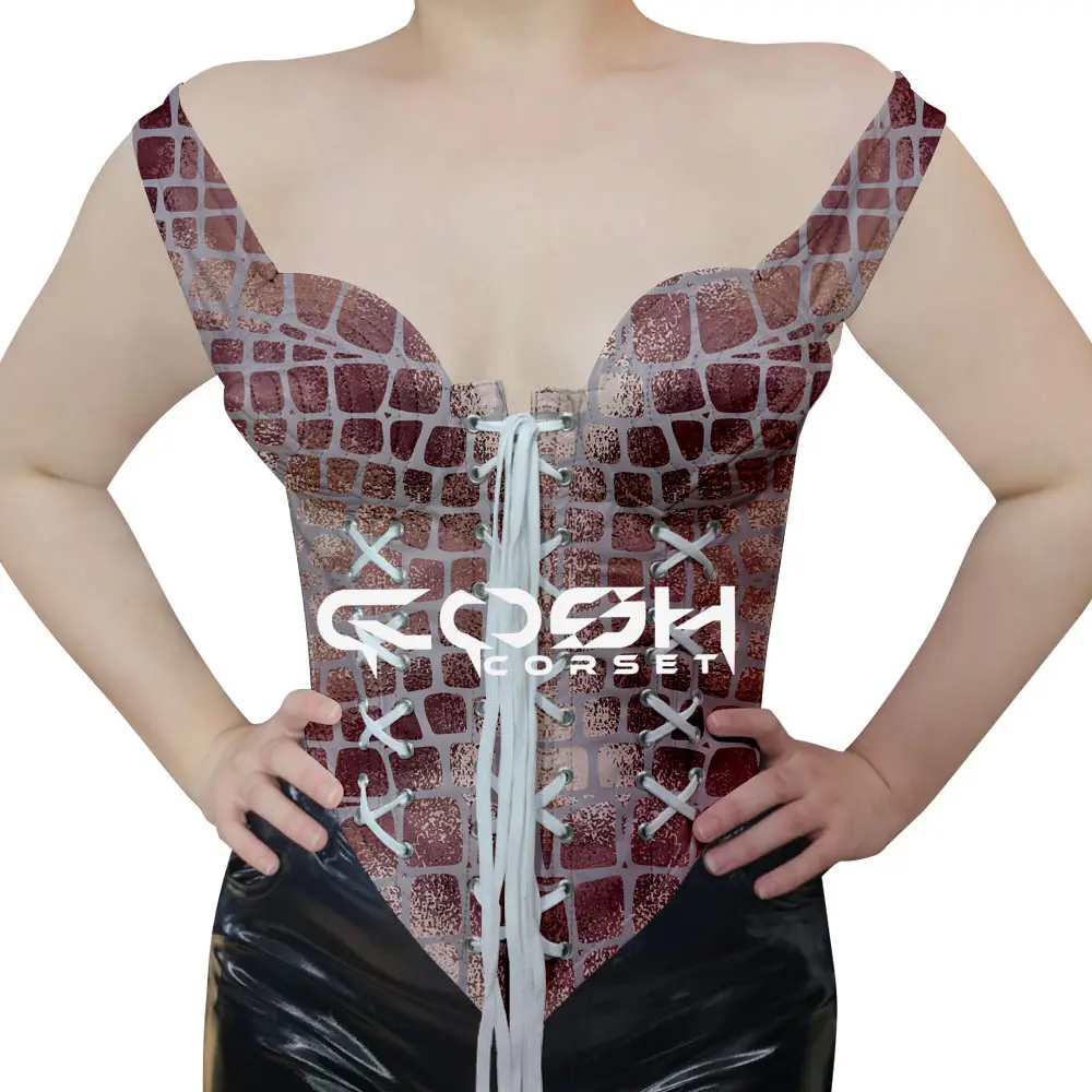 COSH CORSET Overbust Steelboned Clube Desgaste Digital Impresso Sublimated Satin Espartilho Top Com Alças E Frente Laces