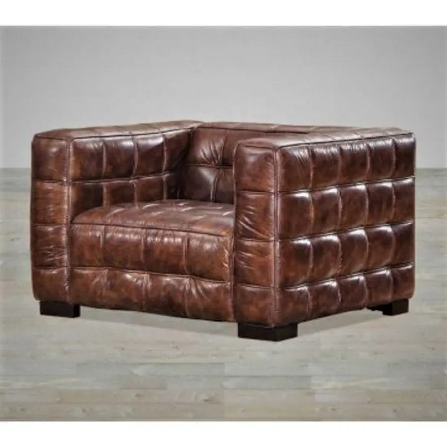 CHESTERFIELD SOFA SINGLE SEAT , LUXURIOUS CLUB GENUINE LEATHER SOFA , LIVING ROOM SOFA