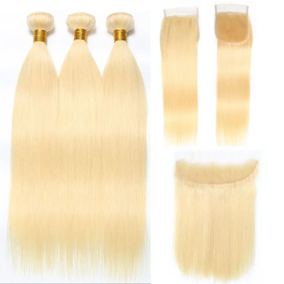 Wholesale 613 Blonde Virgin Hair Weave Bundles with lace closure and Frontal