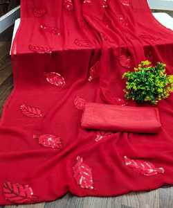 Party Wear Designer Embroidered <strong>Net</strong> Silk Flower Design Indian Ladies Wear Orange Color <strong>Saree</strong> with <strong>Blouse</strong> Piece Pearl Work Sari Apparelgarment - Product Image 1