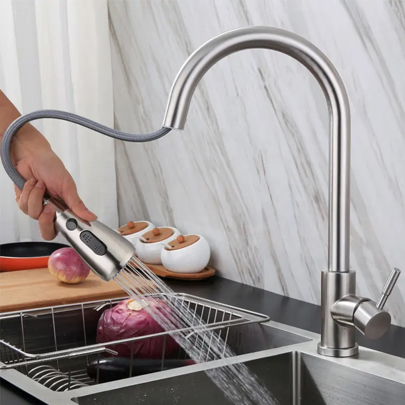 2021 robinet de cuisine en acier inoxydable 304 robinet d'eau moderne kichen robinets de cuisine en laiton extractible pulvérisateur cuisine mélangeur évier robinets