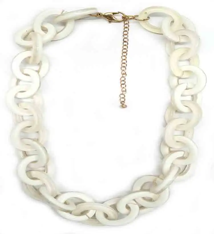 Collar de cadena de anillo acrílico blanco para mujer y niña, cadena chapada en oro