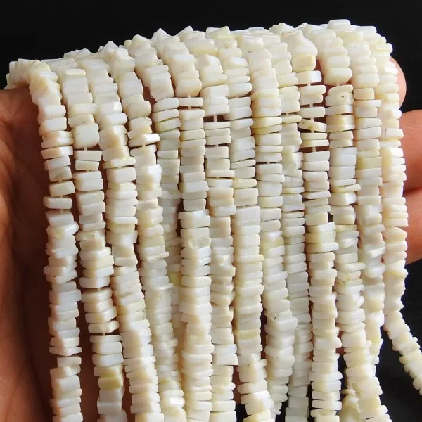 قطع خرز هندي من العقيق الأبيض مقاس 16 بوصة من Heishi ، مربع ، على شكل وسادة ، أحجار سائبة ، صناعة يدوية طبيعية بنسبة 100% بسعر الجملة ، منتجات جديدة