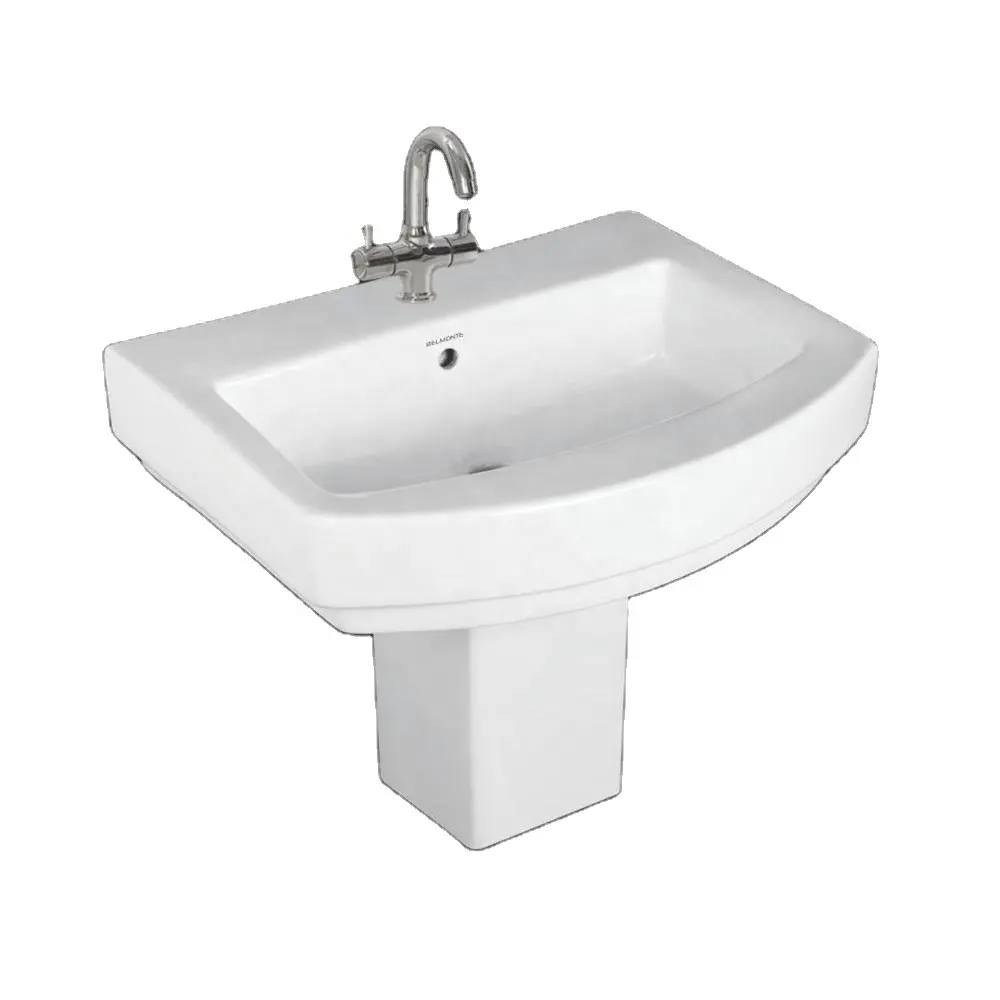 Finitura lucida e opaca Design a forma rotonda lavabo Freestanding in superficie solida in pietra ceramica mezzo piedistallo bagno Semi lavabo