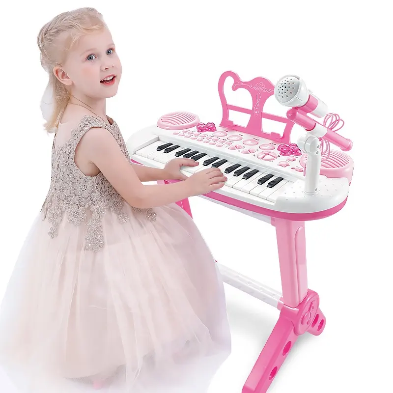 Juguete de teclado de Piano Electrónico de 31 teclas superventas con micrófono, función de grabación, canciones musicales integradas para niños