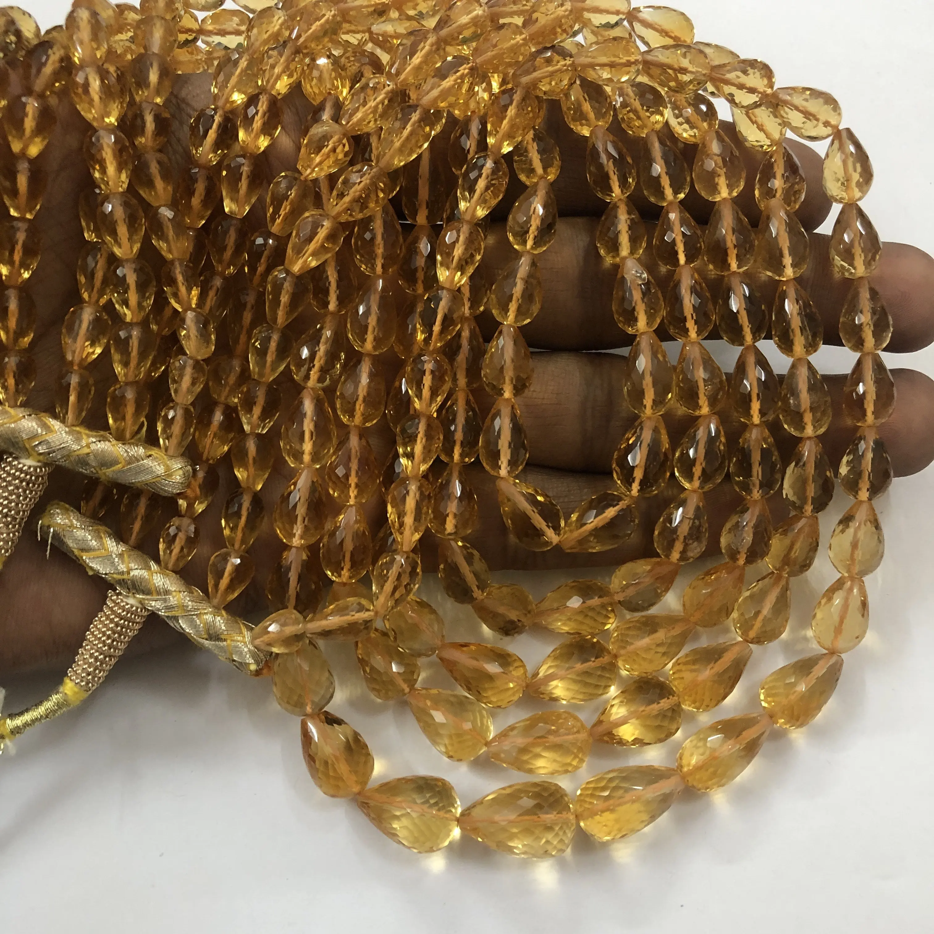 Bracciali per collana di perle di pietre di pietra naturale, giallo citrino, rettilineo liscio, con pietre preziose, dal grossista India