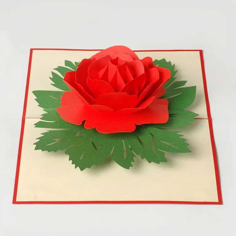 Yüksek kaliteli kağıt sanat çiçek 3D pop-up tebrik kartları için kırmızı gül anneler günü ya da sevgililer günü