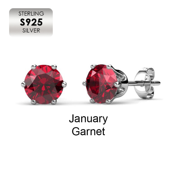 Boucles d'oreilles à tige en pierre d'anniversaire grenat S925 - Janvier