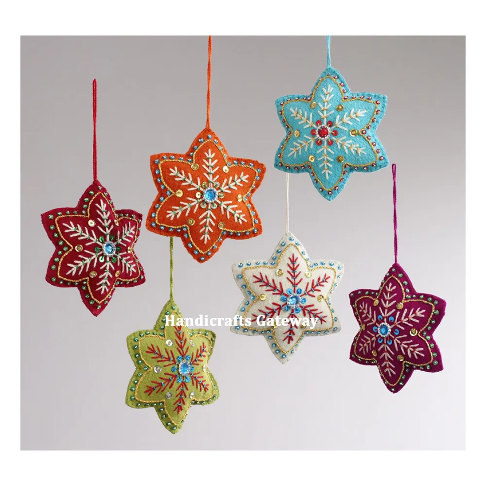Ornamen bordir Zari buatan tangan cantik bentuk bintang manik-manik bekerja ornamen Selamat Natal untuk dekorasi pesta Rumah & Natal