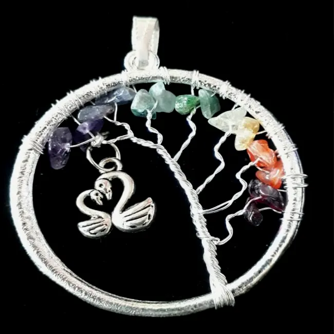 Metallo argento sette Chakra albero della vita ciondolo pietra curativa naturale all'ingrosso per meditazione e energia positiva pietra preziosa Reiki