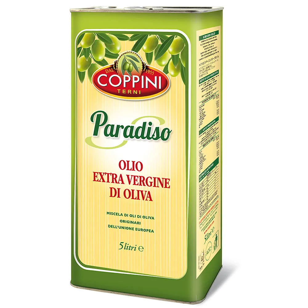 Huile d'olive traditionnelle Coppini-PARADISO Huile d'olive extra vierge de l'UE en boîte de 5L-Goût authentique pour chaque repas