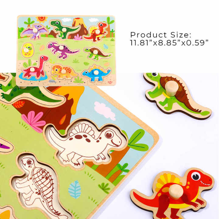 Wooden Dinosaur Shape Puzzle Educational Toys for Kids Learning Children's Play Creative Cognitive Game