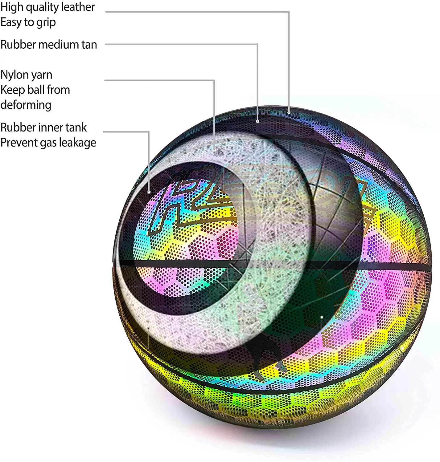 Smile boy — panier de Basket-Ball lumineux réfléchissant, taille officielle et poids holographique, Flash lumineux