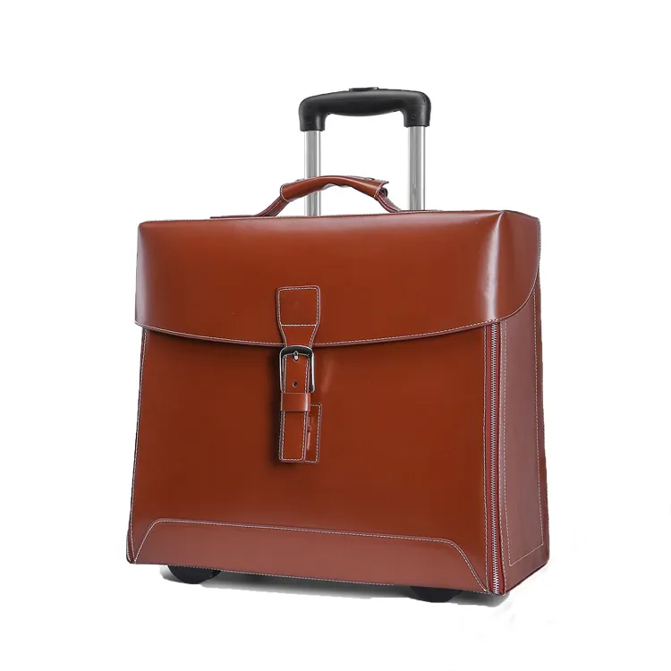 Bolsa de viagem de couro masculina, bolsa de viagem de couro de alta qualidade com rodas