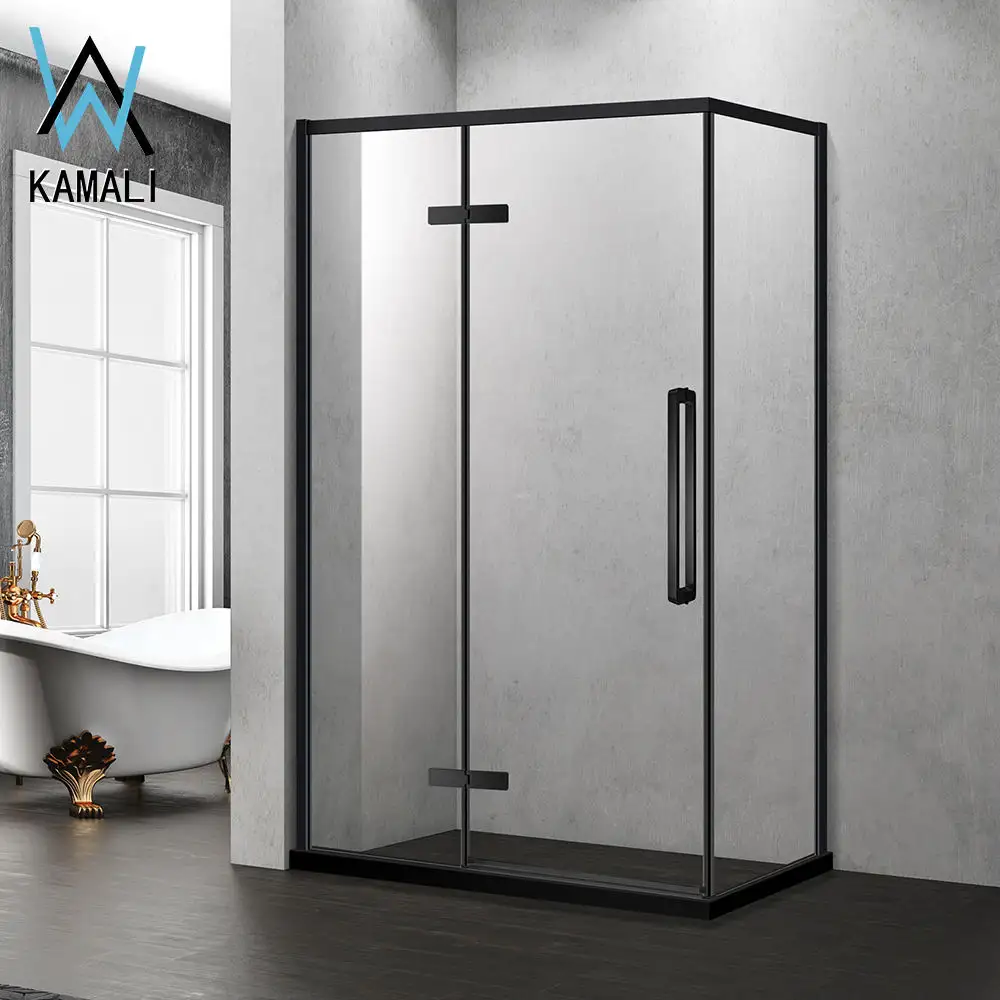 Kamali KX5521310 3 पैनलों 10mm निर्बाध ग्लास wc के साथ काले मालिश बाथटब संलग्नक बौछार prefab केबिन बौछार