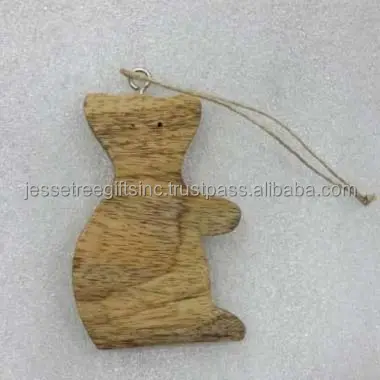 Adorno de gato colgante de pared de Navidad de madera con acabado de pulido de madera Natural excelente calidad para decoración del hogar