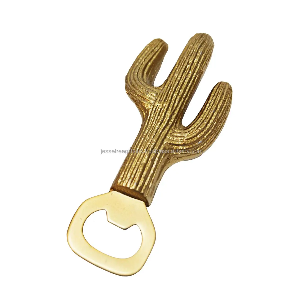 Cactus Vorm Messing Flesopener Met Gouden Afwerking Reliëf Ontwerp Echte Kwaliteit Voor Bar & Restaurant Groothandelsprijs