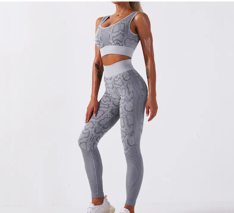 Ensemble de Yoga pour femmes, vêtements de sport, soutien-gorge et Leggings, imprimé peau de serpent, sans couture, en Nylon, 2022