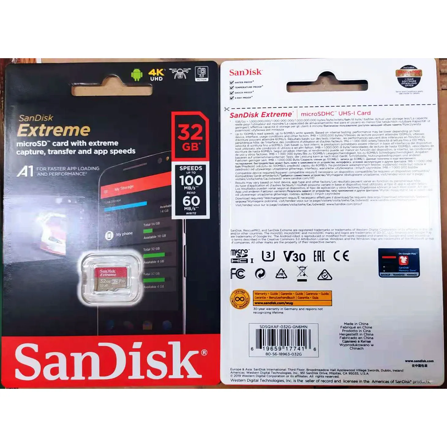 SDSQXAF-032G-GN6MN SanDisk Extreme C10 A1 U3 V30 R100/W60 32G