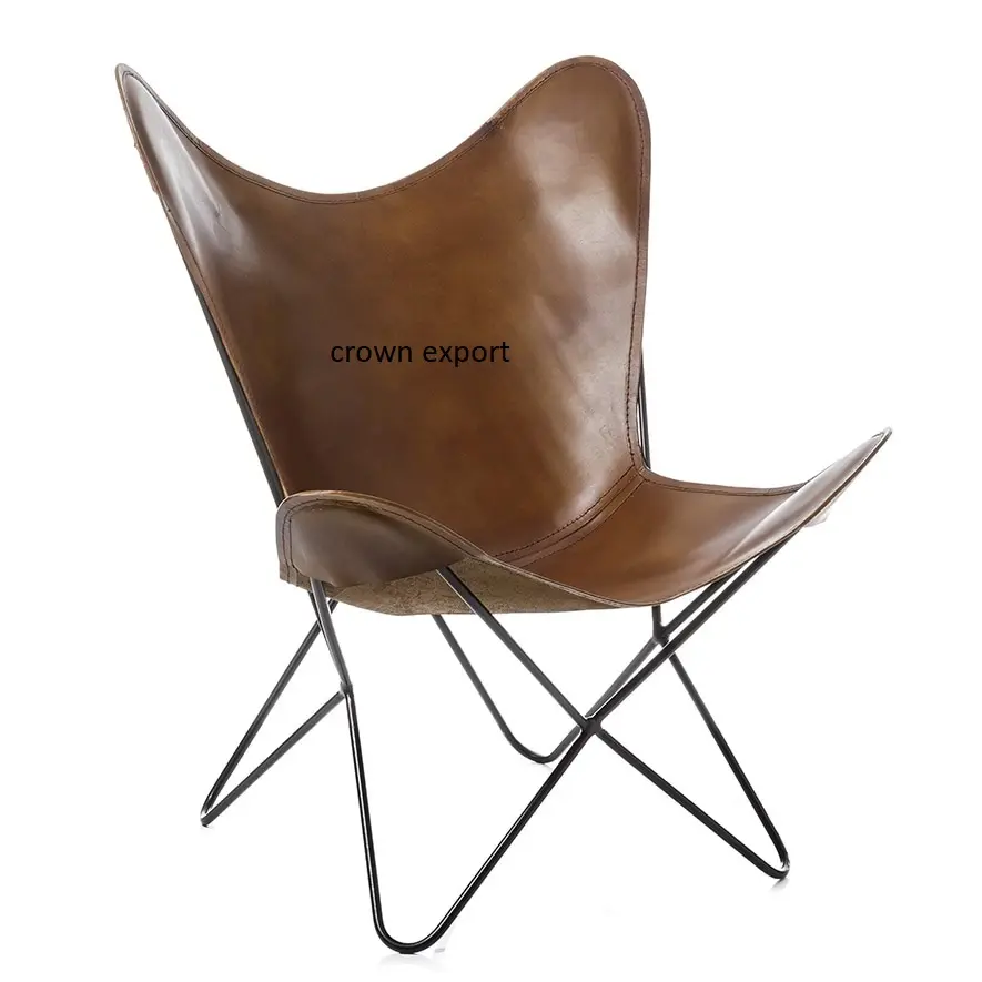 Modern dark brown Leather Butterfly Chair Classical design Foldable chair antique Design Iron made Butterfly chair wholesale