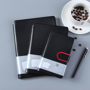 Custom A5 Black PU Leather Hard Cover <strong>Notepad</strong> Journal <strong>Notebook</strong> <strong>with</strong> Pen Sleeve and Red Magnet <strong>Lock</strong> - Product Image 2