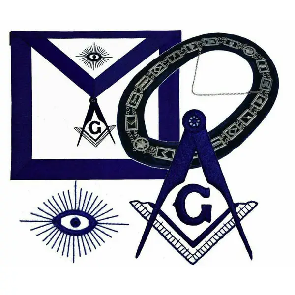 Blue Lodge Chain Collar and Master Mason Apron with Square Compass Package Wholesale White Leather Masonic Past Master Apron