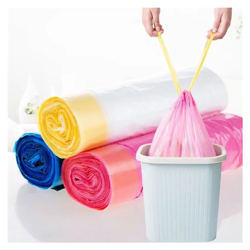 cheap price bags on roll Drawstring trash bags Plastic disposable on rolls for kitchen household bins garbage disposal