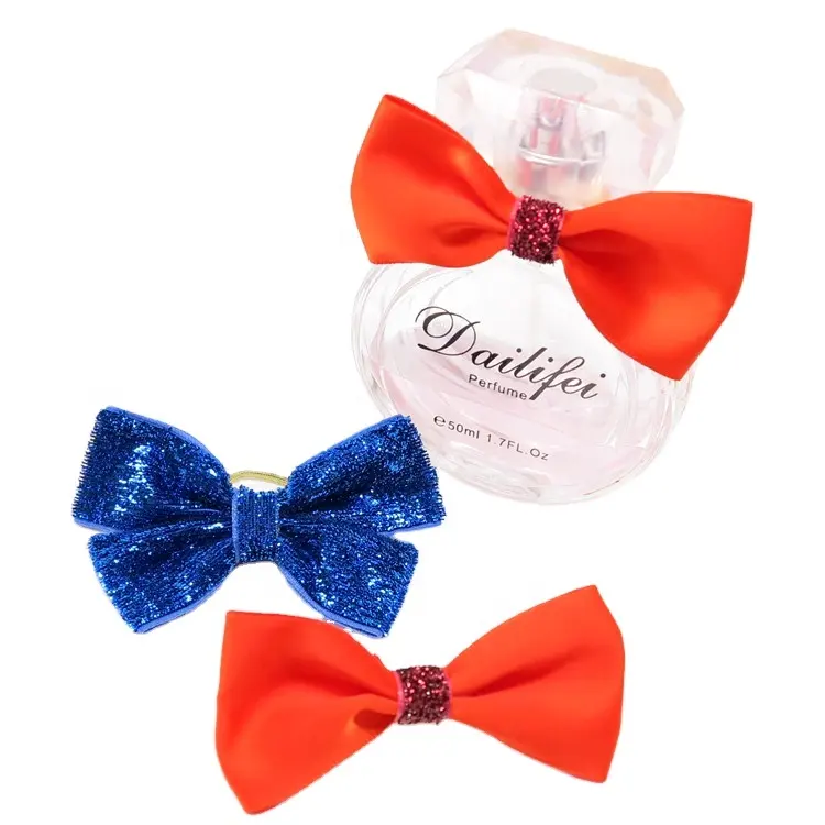 Satin 10mm bottle gift pack ribbon bow tie with elastic loop for perfume bottle