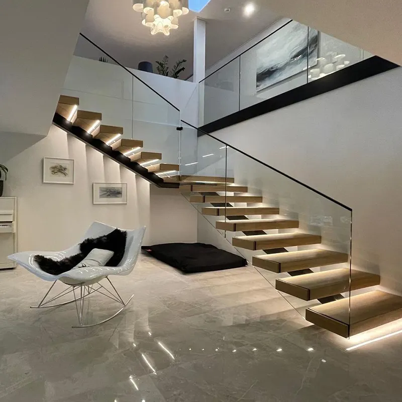 Escadas flutuantes invisíveis interiores com piso de madeira de carvalho de 40mm