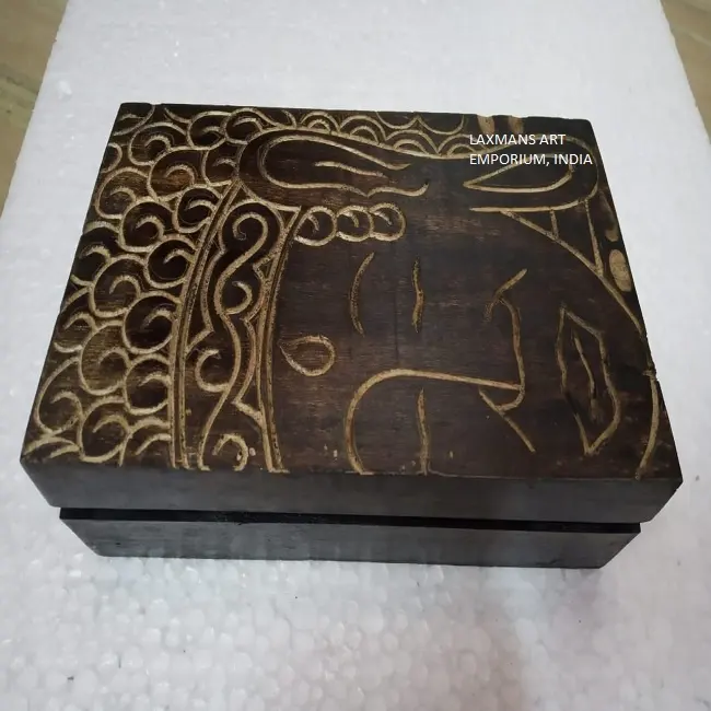 wooden buddha carved jewellery boxes