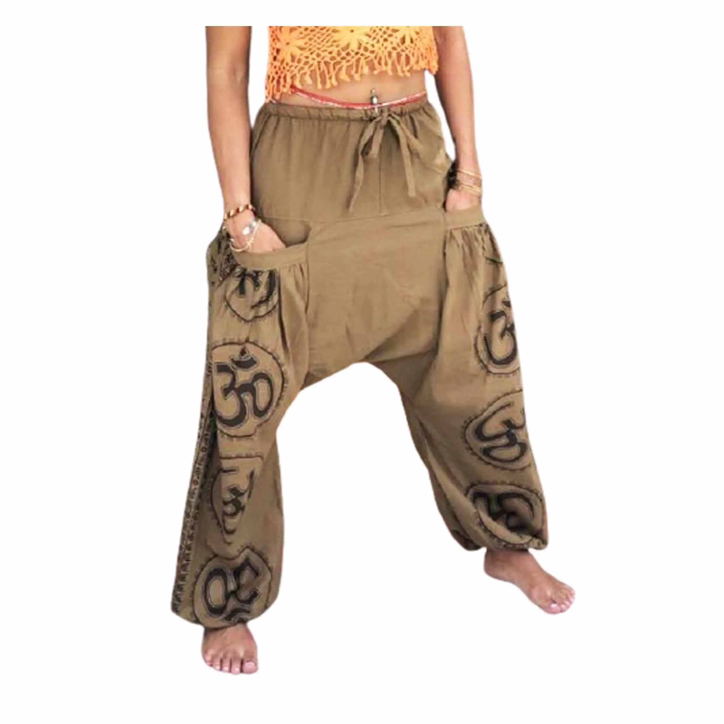 Pantalon décontracté en coton pour femme, nouvelle mode, style sarouel thaïlandais, avec poches latérales