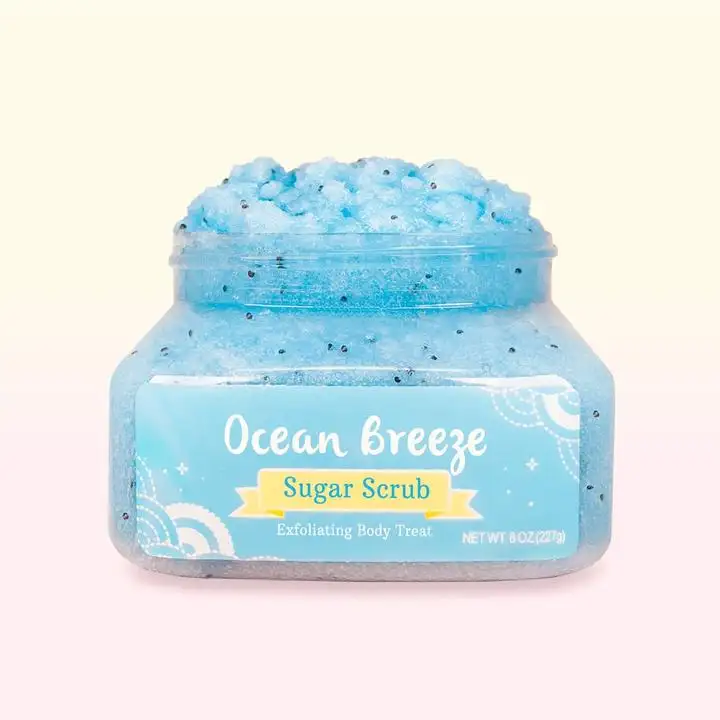 Venda por atacado azul de venda 500 logotipo personalizado cheiro de boa qualidade spa banho privada etiqueta corpo esfoliação açúcar esfrega