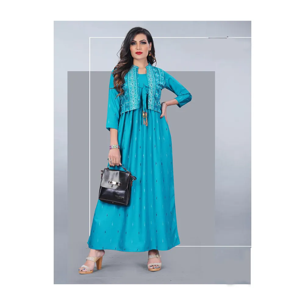 Mujer elegante indio bordado rayón Kurta y bordado Koti para Kurti de la India