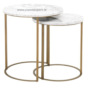 Mesa de centro redonda de anidación, Juego de 2 muebles de diseño moderno, mesa lateral con patas acabadas de cobre brillante para Decoración - Product Image 6