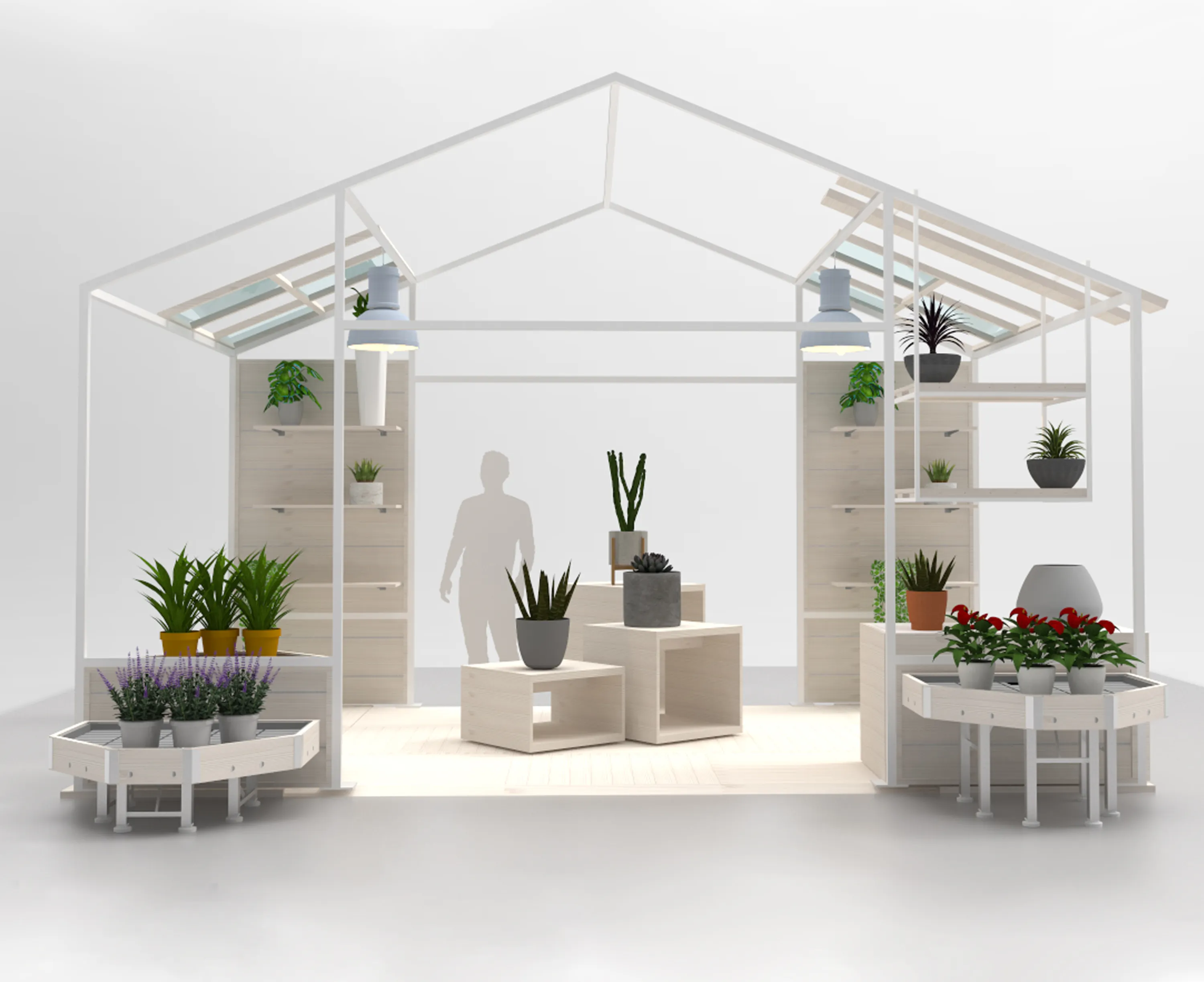 Serre commerciale italienne de design pour fleurs et plantes présentoir de meuble en bois et en fer
