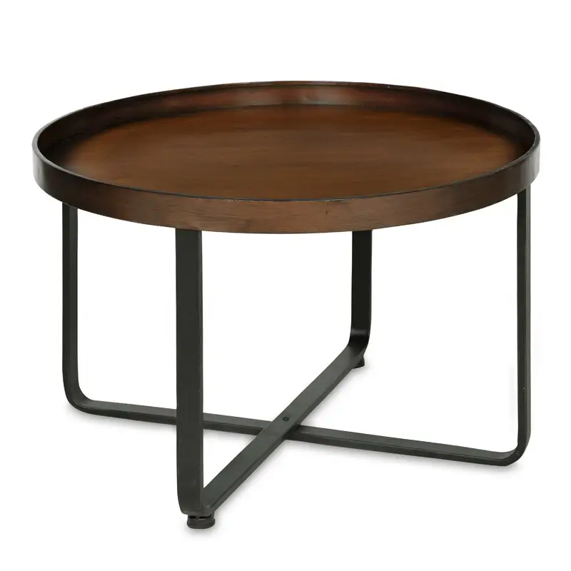 Table d'extrémité ronde moderne en métal de couleur bronze et noire de style américain bon marché avec la base croisée pour l'utilisation de bureau d'hôtel à la maison