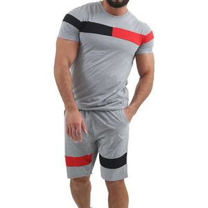 OEM ที่กำหนดเองการฝึกอบรมเสื้อยืดและกางเกงขาสั้นผู้ชายยิมสวมใส่พอดีบาง Twinsets ผ้าฝ้าย100% ผู้ชายการออกแบบแผงคู่ขายส่ง