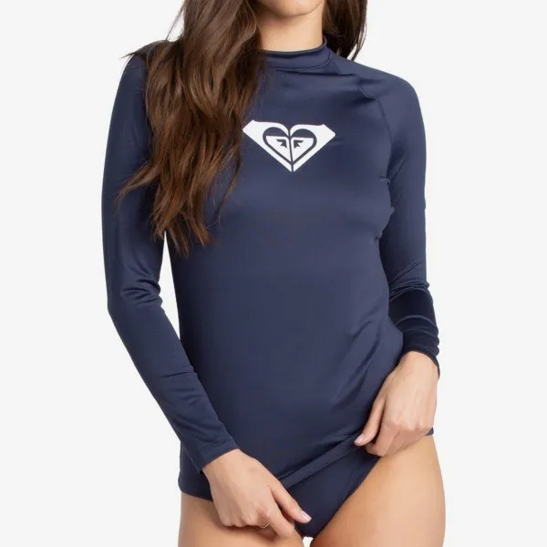 Custom Women Full Sleeve Compression UV Protection Navy Blue Rash guard Swim wear Beach Spandex gym shirt OEM Sublimated logo