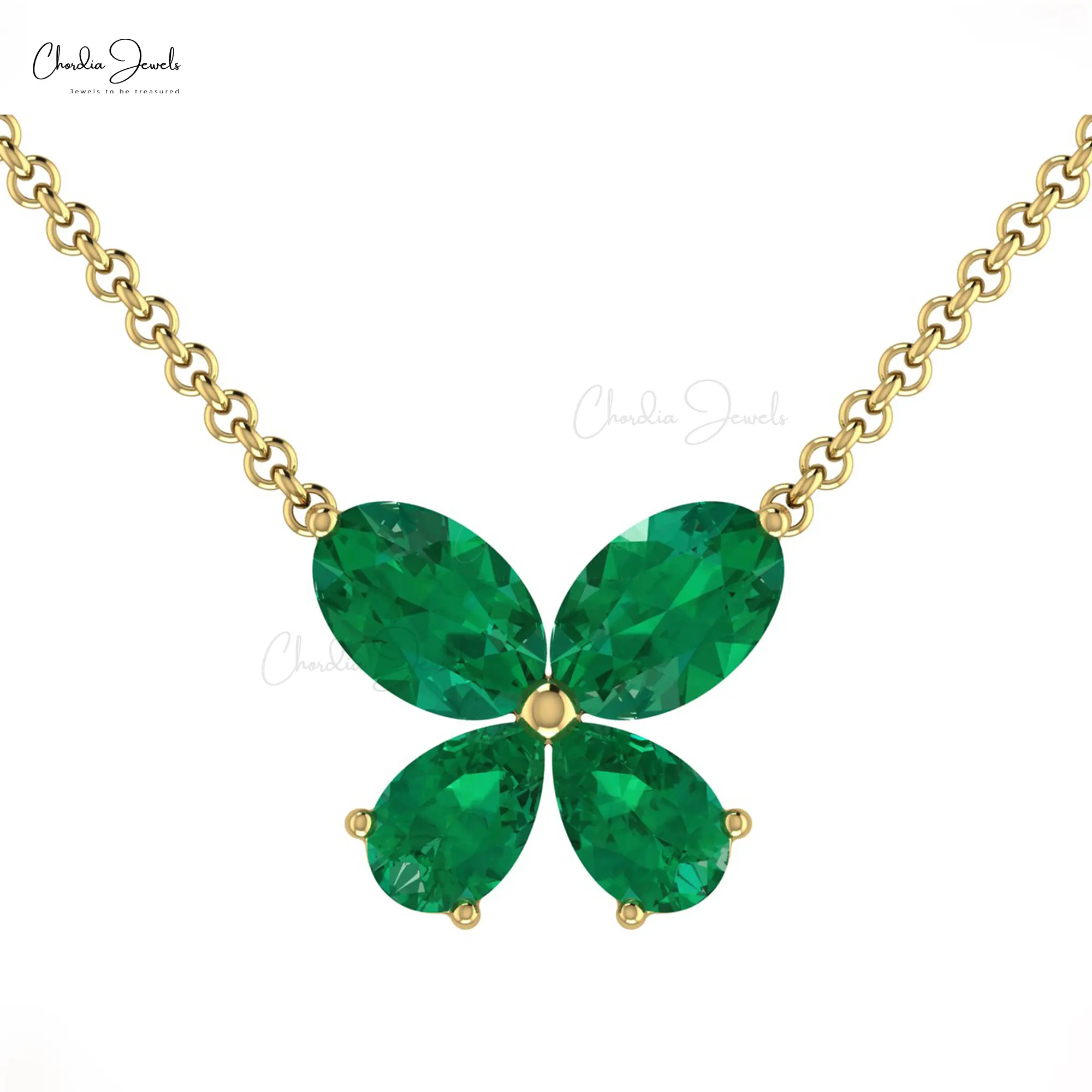 Colar de Esmeralda Borboleta pingente de Pedras preciosas de corte oval 6X4mm ouro real 14K joia feita à mão a preço de fábrica